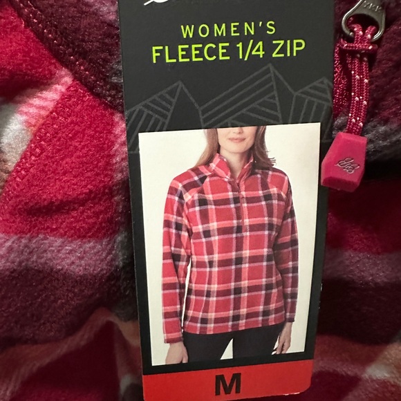 Eddie Bauer fleece 1/4 zip plaid pullover pink maroon SIZE Medium NWT - Picture 11 of 12